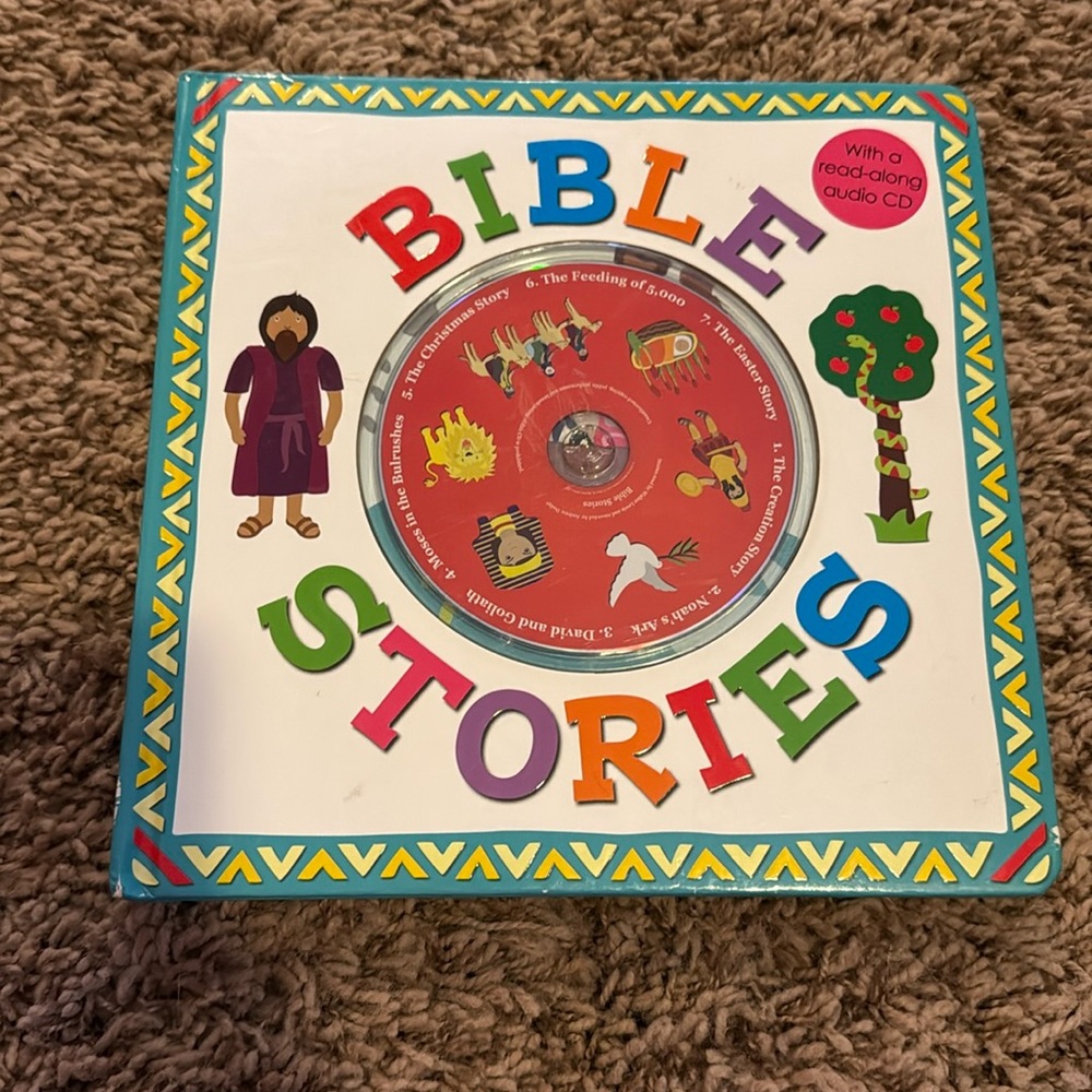 Bible stories book with a read along audio CD USED book inscribed to someone